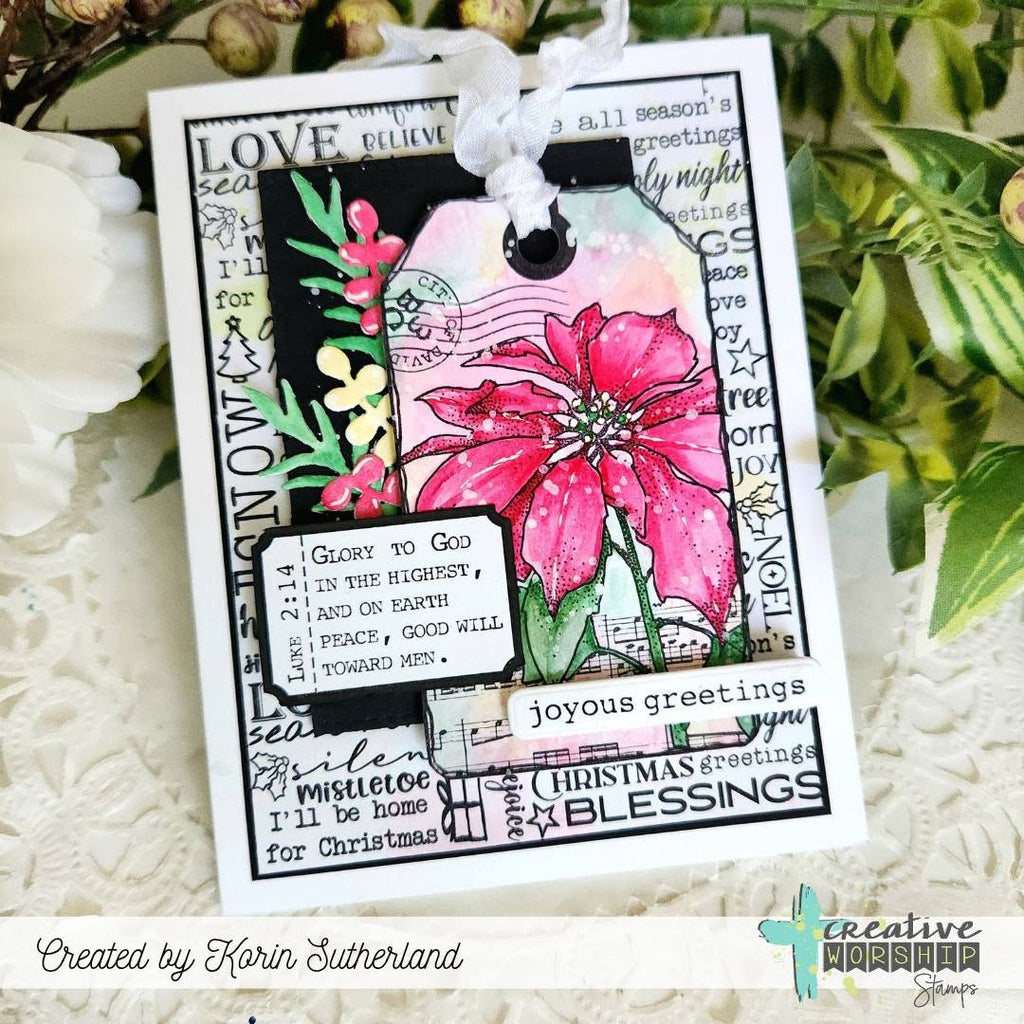 Creative Worship Winter Collage Tag Clear Stamps cws-26-026 Glory To God Christmas Card