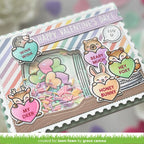 Valentine's Day card with cute animal characters and colorful text