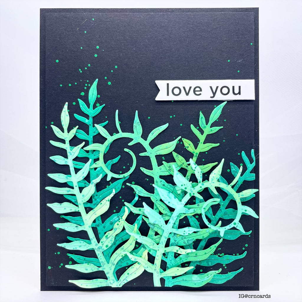 Simon Says Stamp Curled Fern Frond Wafer Dies s1003 Moments in Time Love You Card