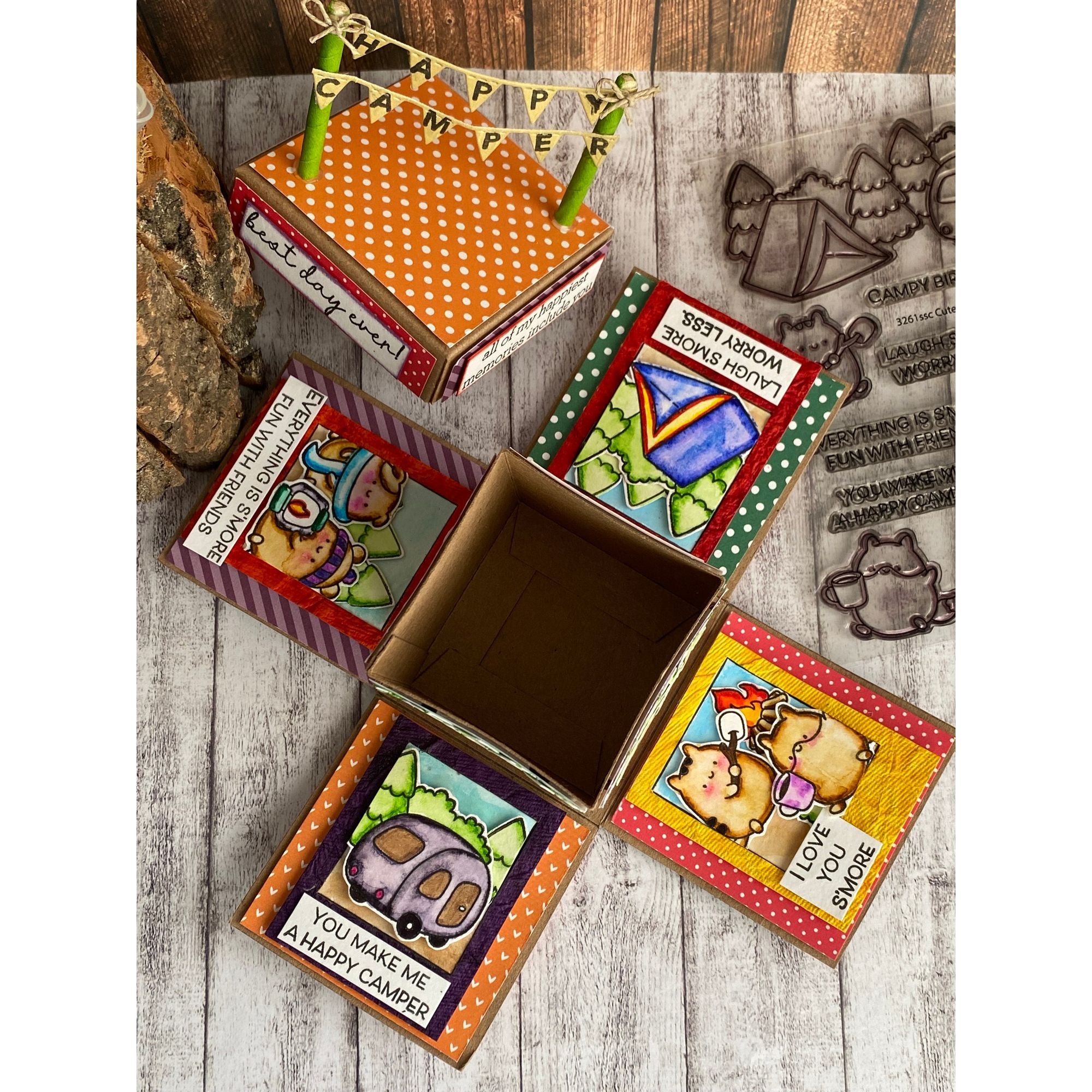 Simon Says Stamp Cute Campers Wafer Dies 1376sdc Happy Camper Camping Exploding Box