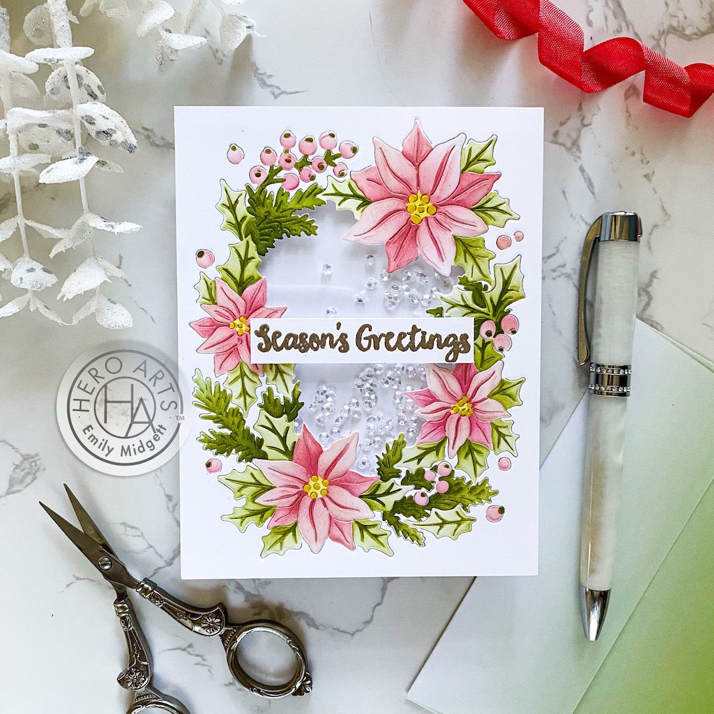 Hero Arts Fancy Cuts Dies Color Layering Poinsettia Window df140 season's greetings