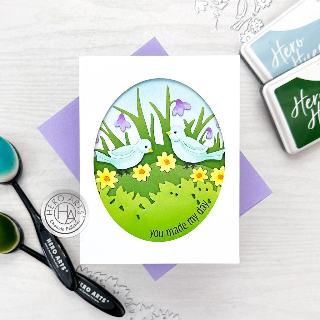 Hero Arts Tri-Fold Garden Birds Fancy Dies df199 blue birds