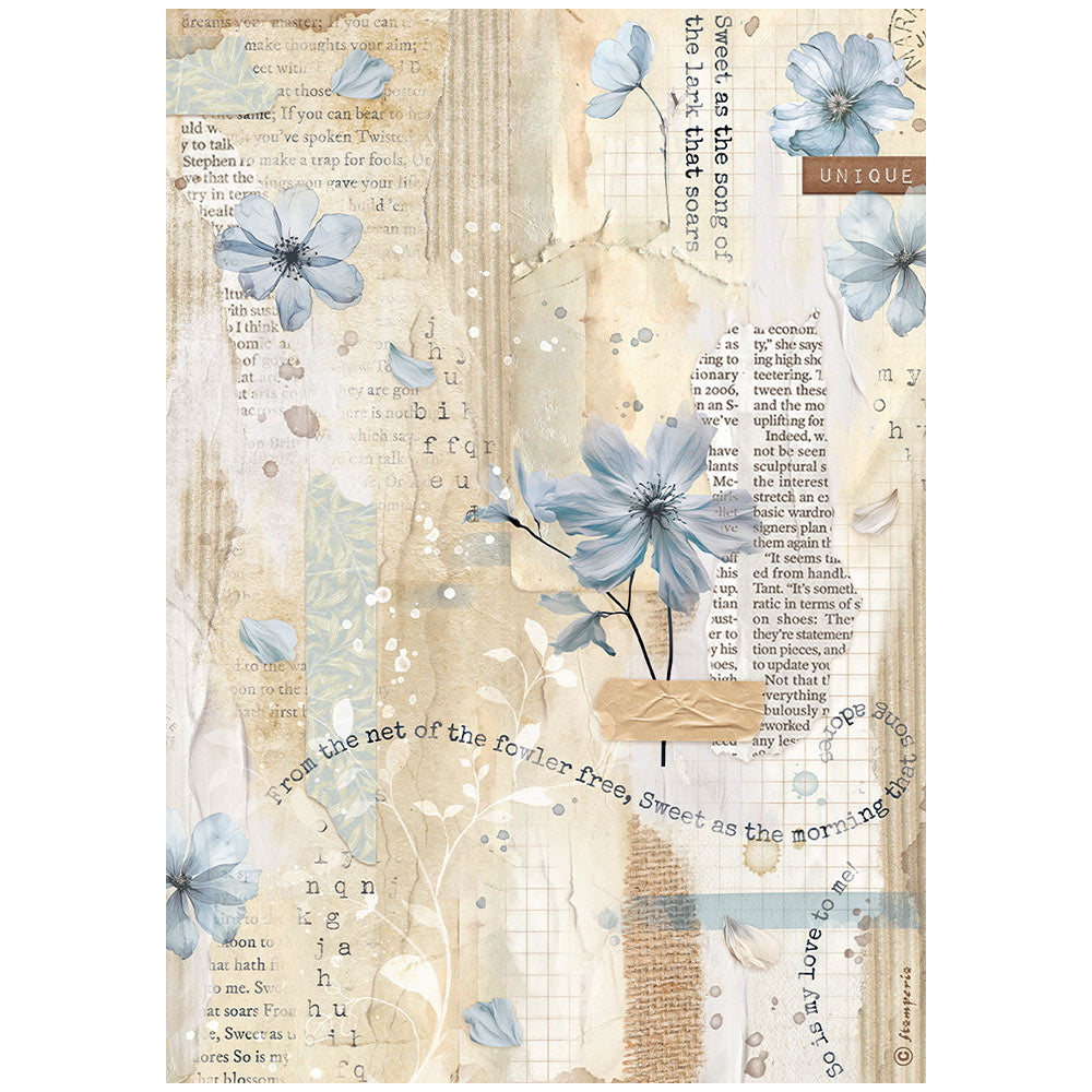 Stamperia Create Happiness Secret Diary Blue Flower A4 Rice Paper Pack dfsa4861