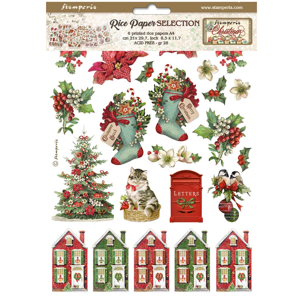 Stamperia Classic Christmas Rice Paper A4 dfsa4xcx