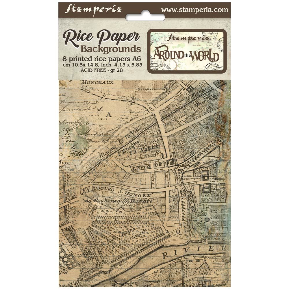 Stamperia Around The World Backgrounds A6 Rice Paper Pack dfsak6005