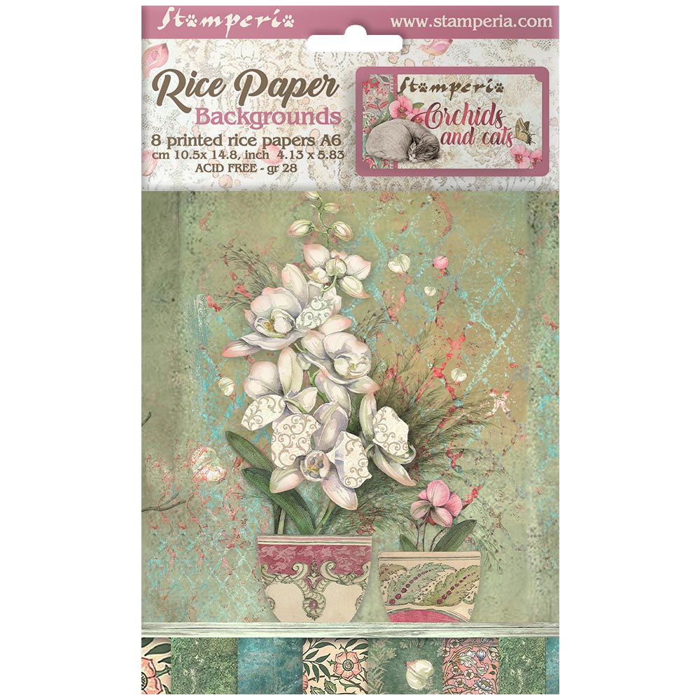 Stamperia Orchids And Cats Rice Paper A6 Backgrounds dfsak6017