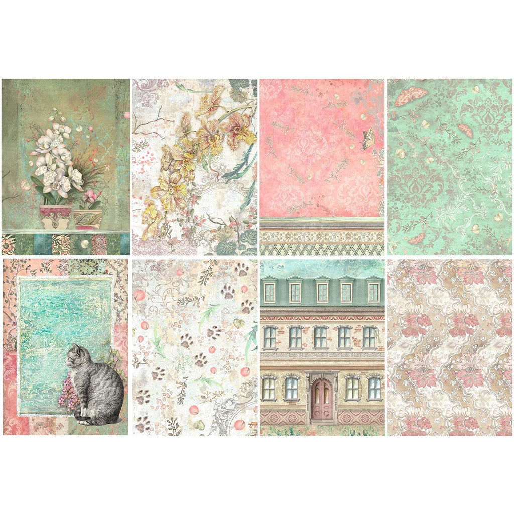 Stamperia Orchids And Cats Rice Paper A6 Backgrounds dfsak6017 sheets
