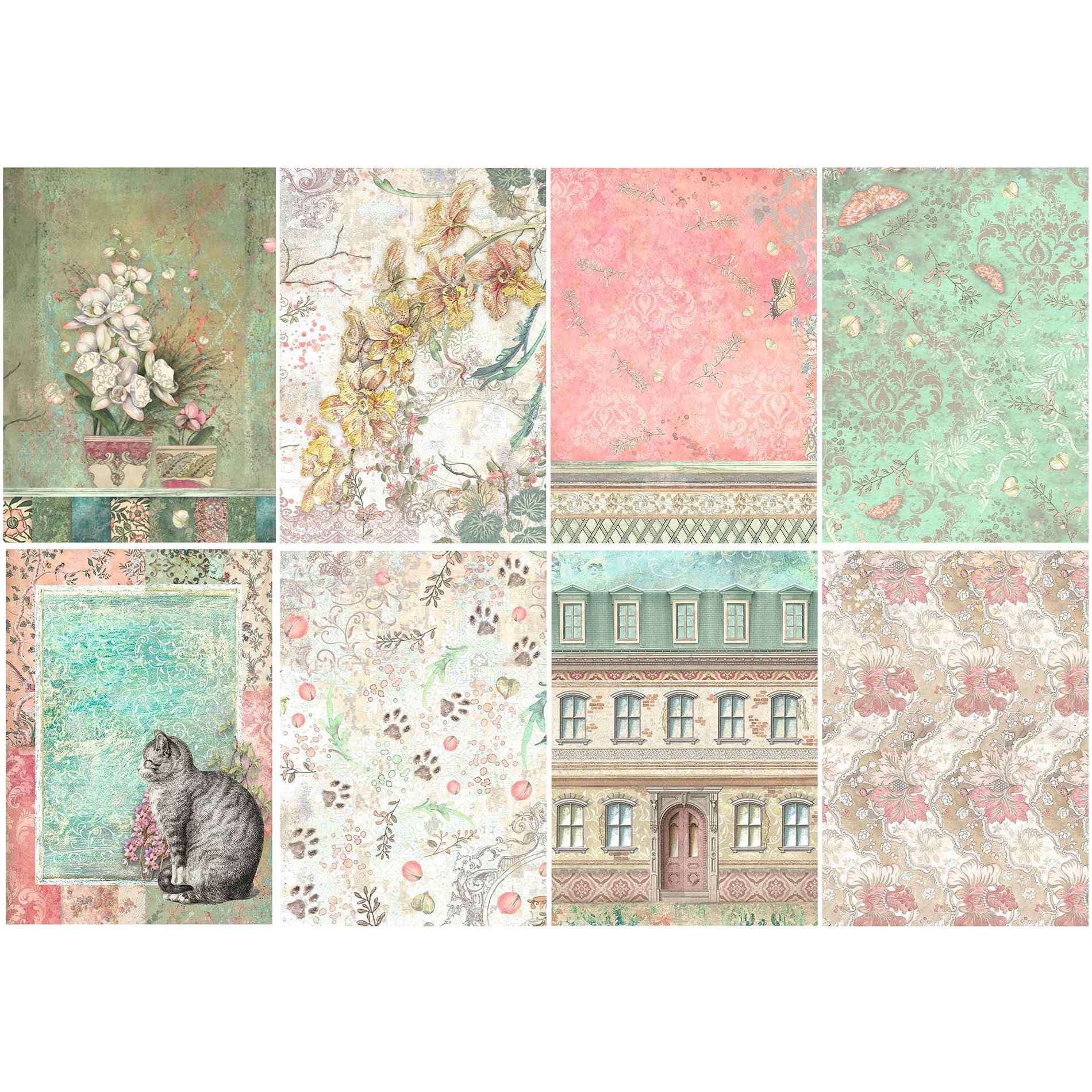 Stamperia Orchids And Cats Rice Paper A6 Backgrounds dfsak6017 sheets