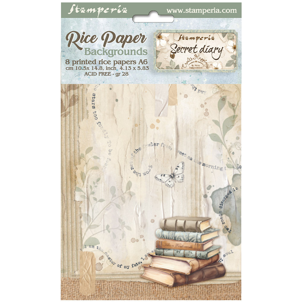Stamperia Create Happiness Secret Diary Selection 8 Rice Paper A6 Backgrounds dfsak6020