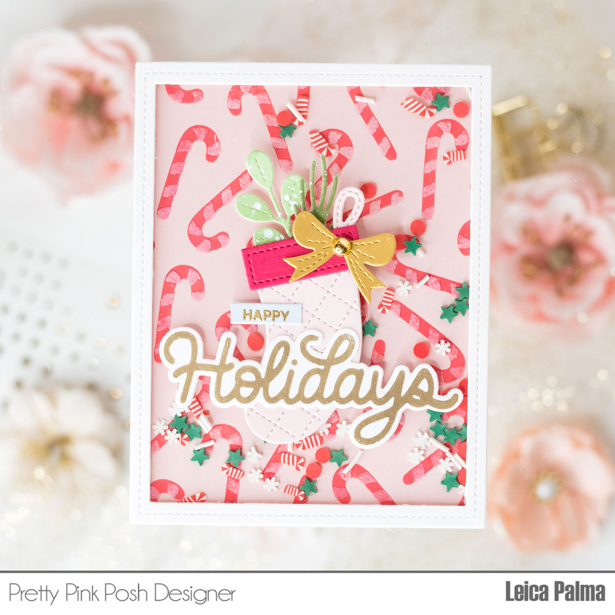 Pretty Pink Posh Layered Candy Cane Stencils happy holidays