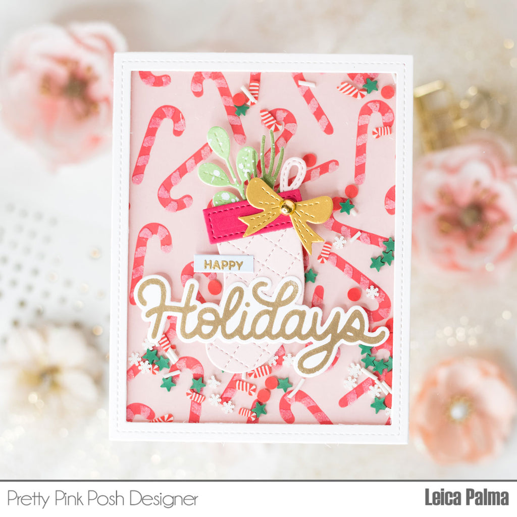 Pretty Pink Posh Layered Candy Cane Stencils happy holidays