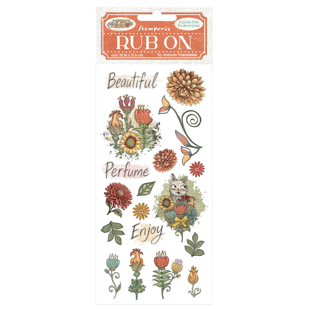 Stamperia Furry Friends Flowers Rub Ons dflrb200