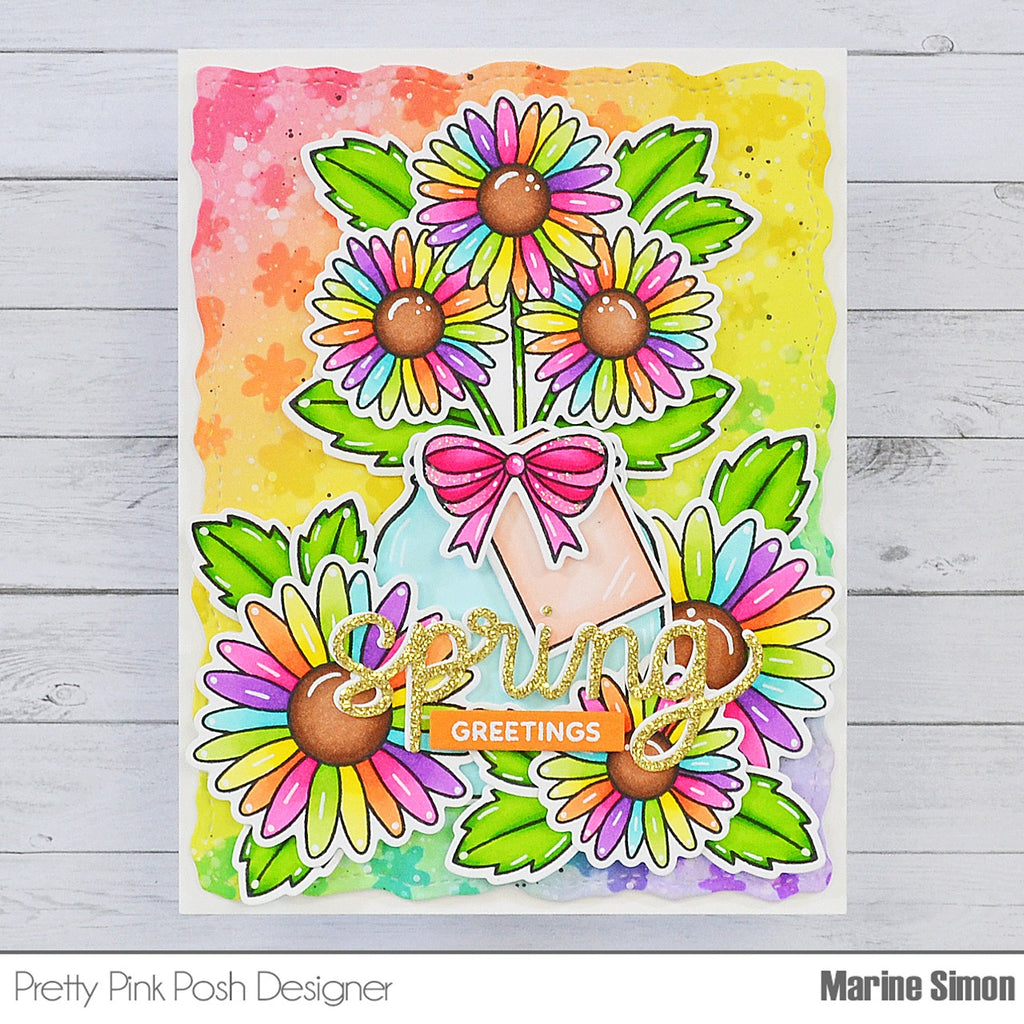 Pretty Pink Posh Layered Butterfly Floral Stencils rainbow flowers