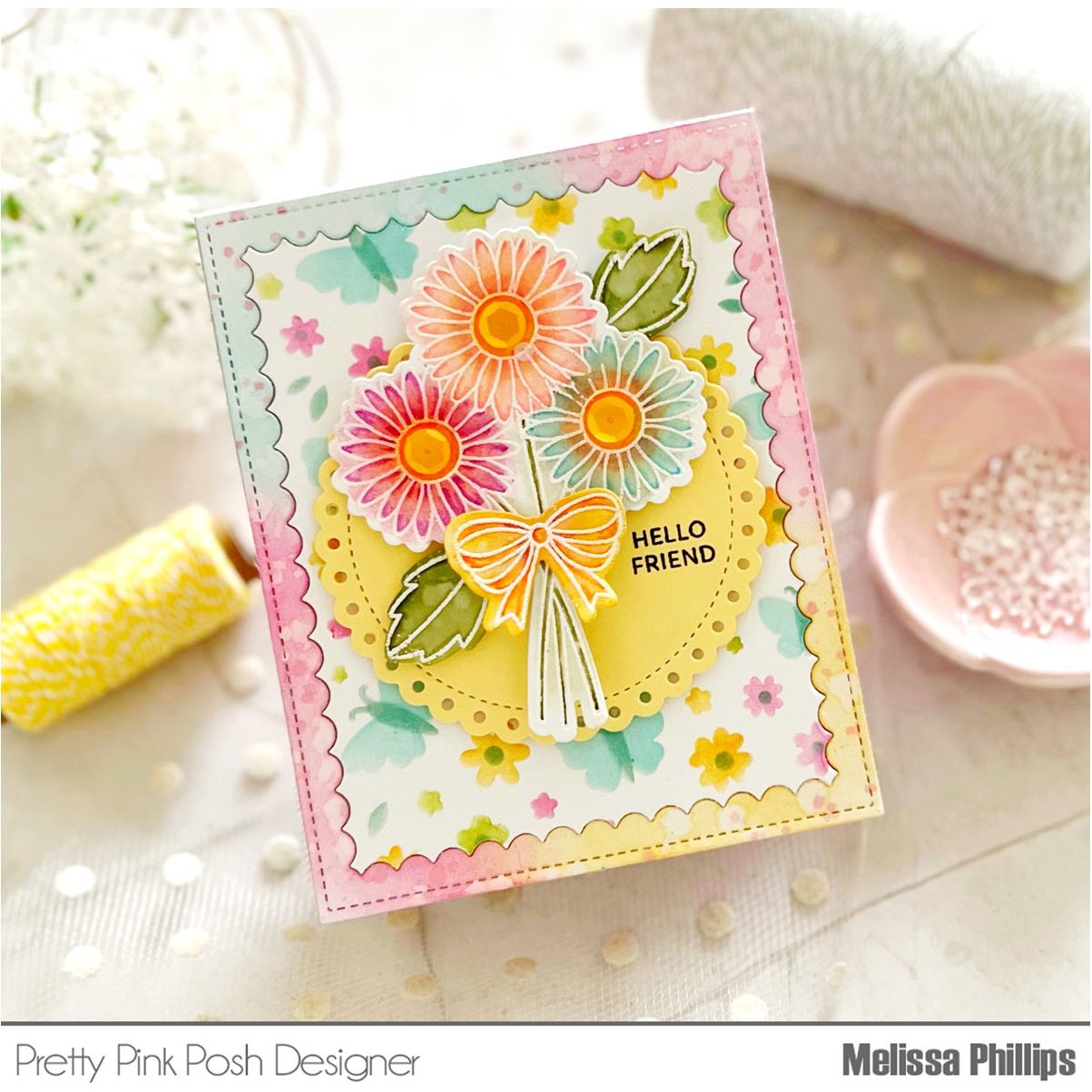 Pretty Pink Posh Daisies Clear Stamps hello friend