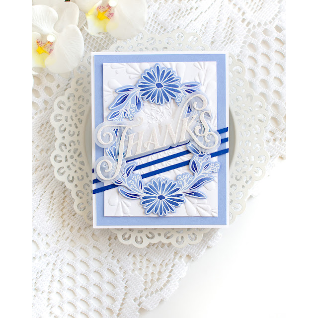 Simon Says Stamps Dies and Stencils Daisy Frame set1296df Every Happiness Heather Hoffman Blue and White Elegant Thanks Card | color-code:ALT04