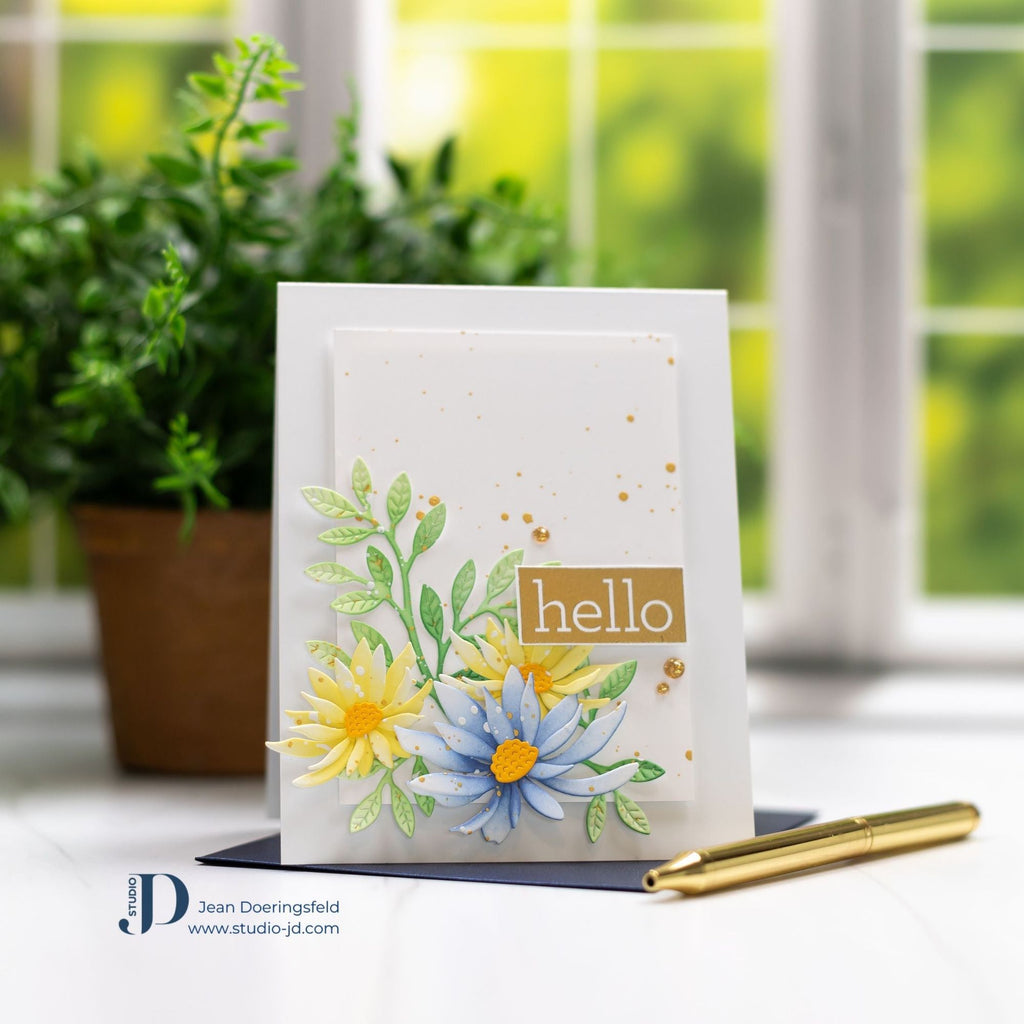 Simon Says Stamp Daisy Heads Dies s853 Just A Note Hello Card | color-code:ALT02