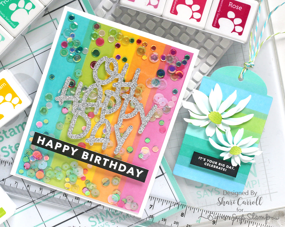 Simon Says Stamp Daisy Heads Dies s853 Just A Note Birthday Card and Tag | color-code:ALT03