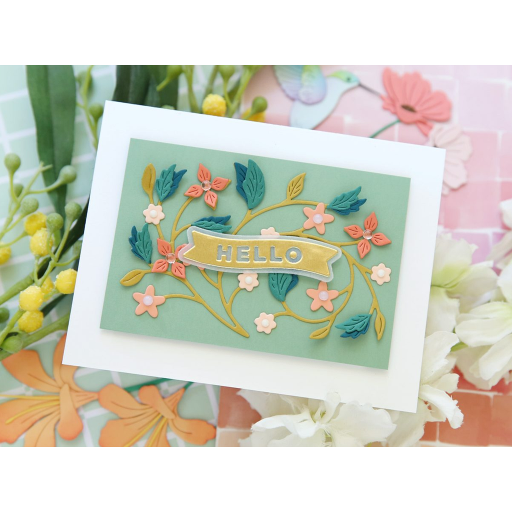 Simon Says Stamp Dancing Floral Vine Wafer Dies s918 Sunny Vibes Hello Card | color-code:ALT02