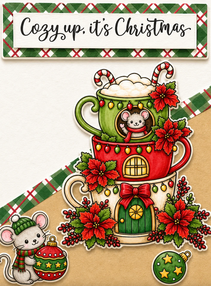 Dare 2B Artzy Cozy Up Teacups Clear Stamp Set 26466 its christmas 
