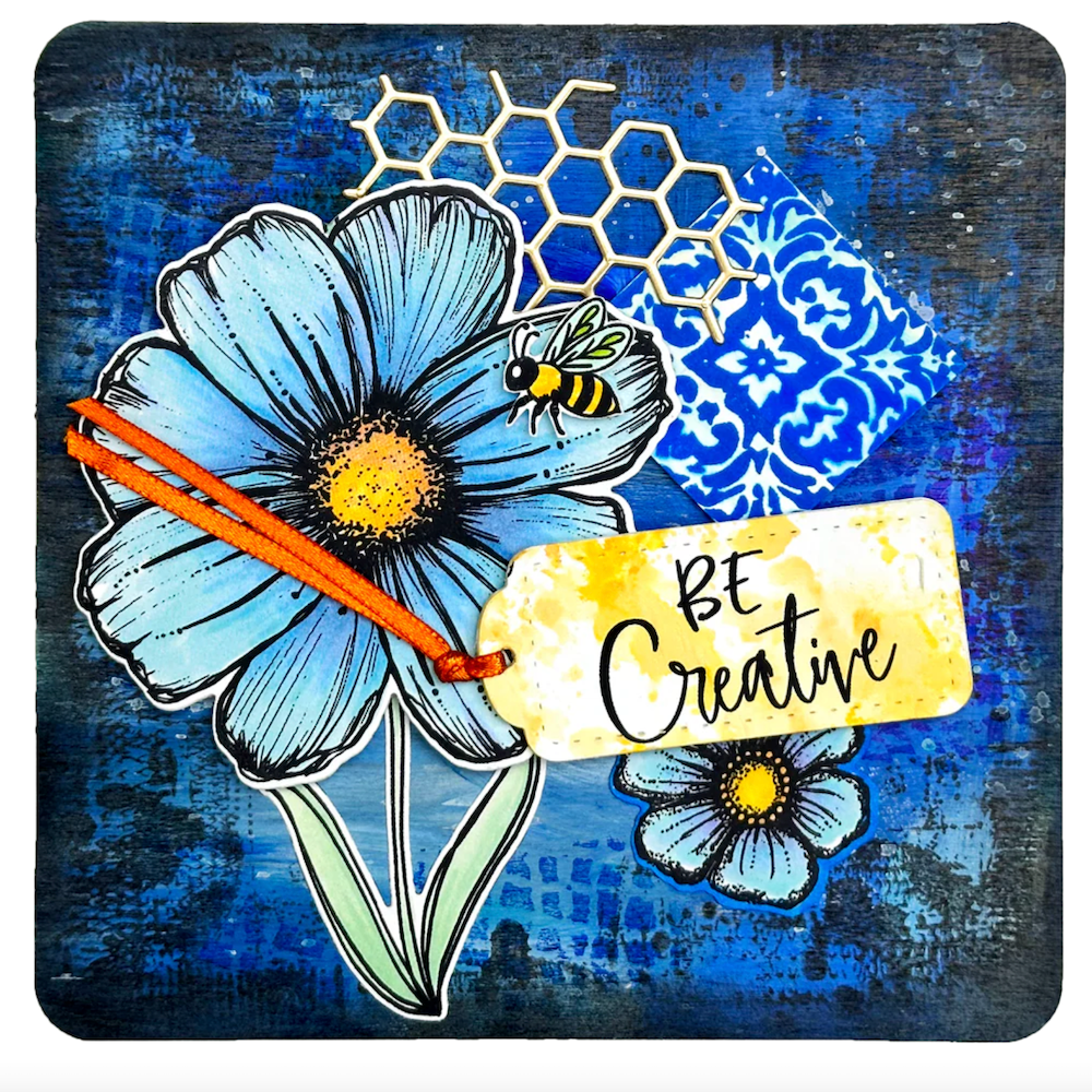 Dare 2B Artzy Inked & Weathered Clear Stamp Set 26462 blue flower bumble bee