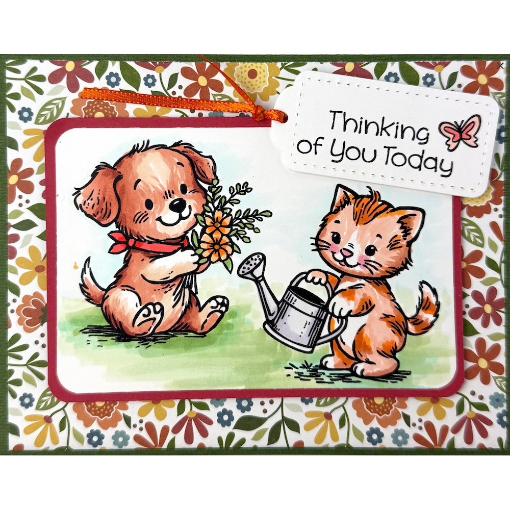 Dare 2B Artzy Paws & Petals Clear Stamp Set 26460 thinking of you today cat and dog
