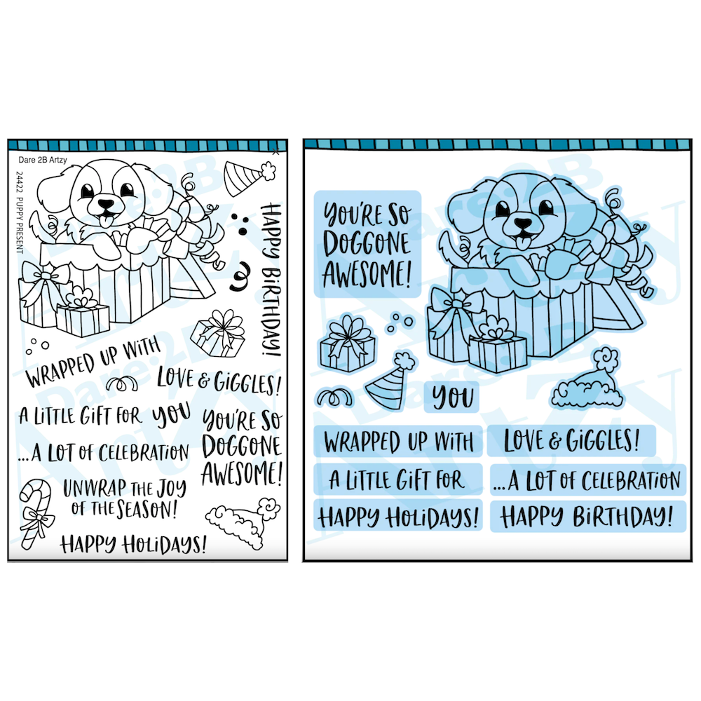 Dare 2B Artzy Puppy Present Stamp and Die Bundle