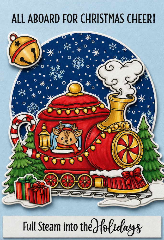 Dare 2B Artzy Santa's Teapot Express Clear Stamp Set 26467 all aboard