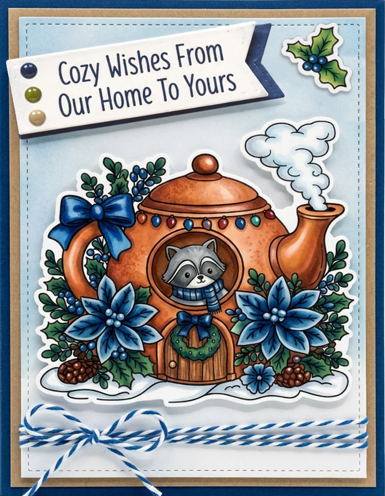 Dare 2B Artzy Woodland Teapot Cottage Clear Stamp Set 26469 cozy wishes