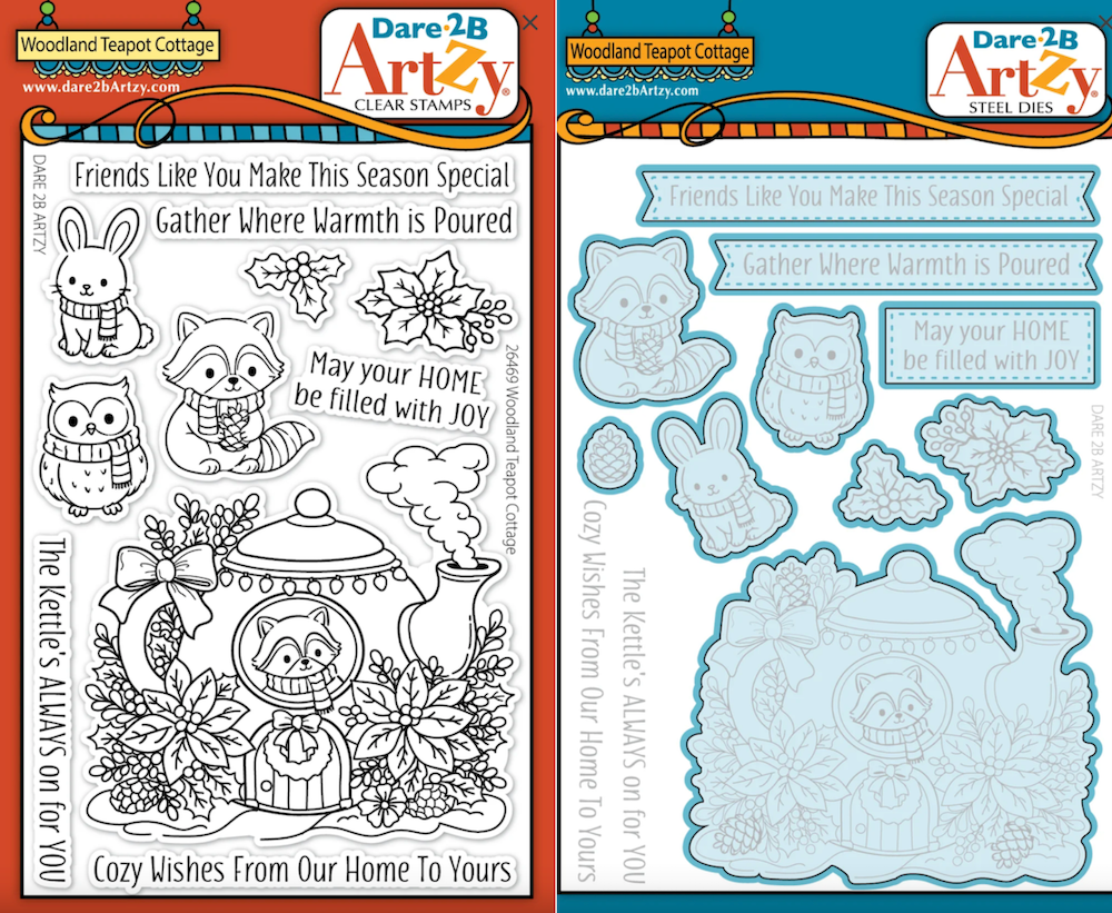 Dare 2B Artzy Woodland Teapot Cottage Stamps and Dies Bundle