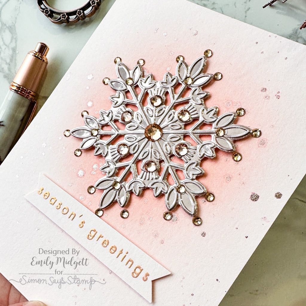 Simon Says Stamp Embossing Folder and Cutting Die Dazzle Snowflakes sfd570 DieCember Christmas Card