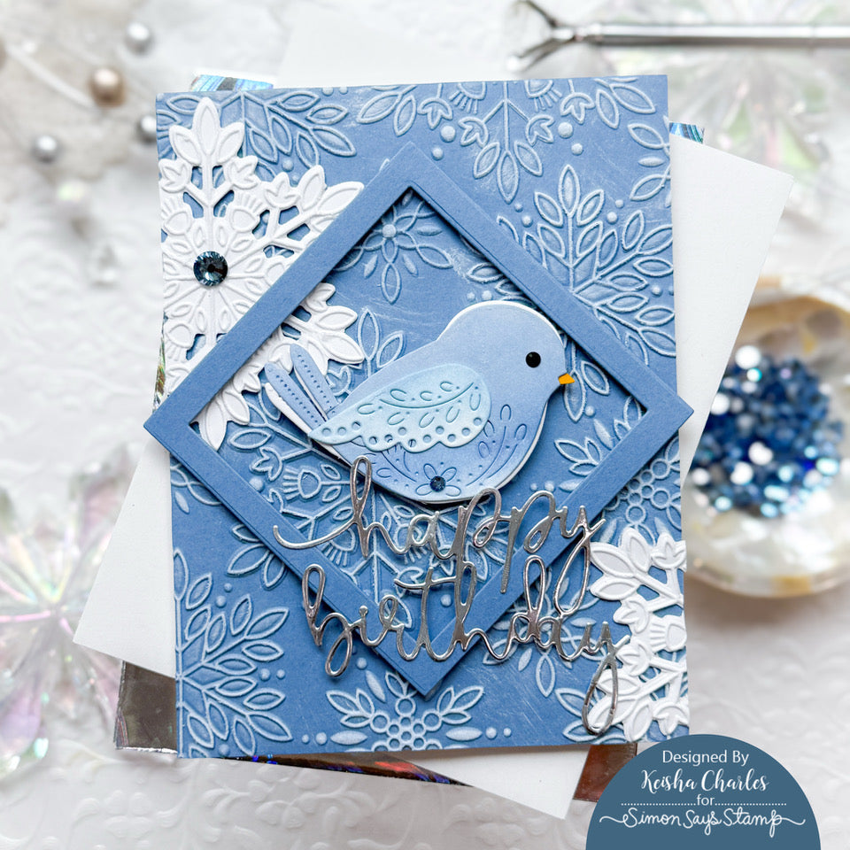 Simon Says Stamp Embossing Folder and Cutting Die Dazzle Snowflakes sfd570 DieCember Birthday Card