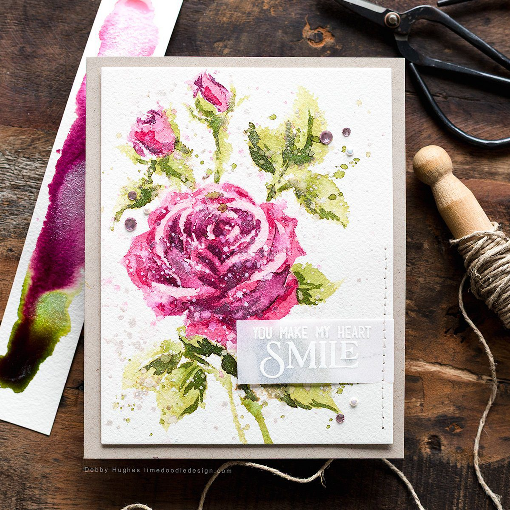 Simon Says Stamp Set of 4 Stencils Elegant Rose 1090st You Make My Heart Smile Card | color-code:ALT07