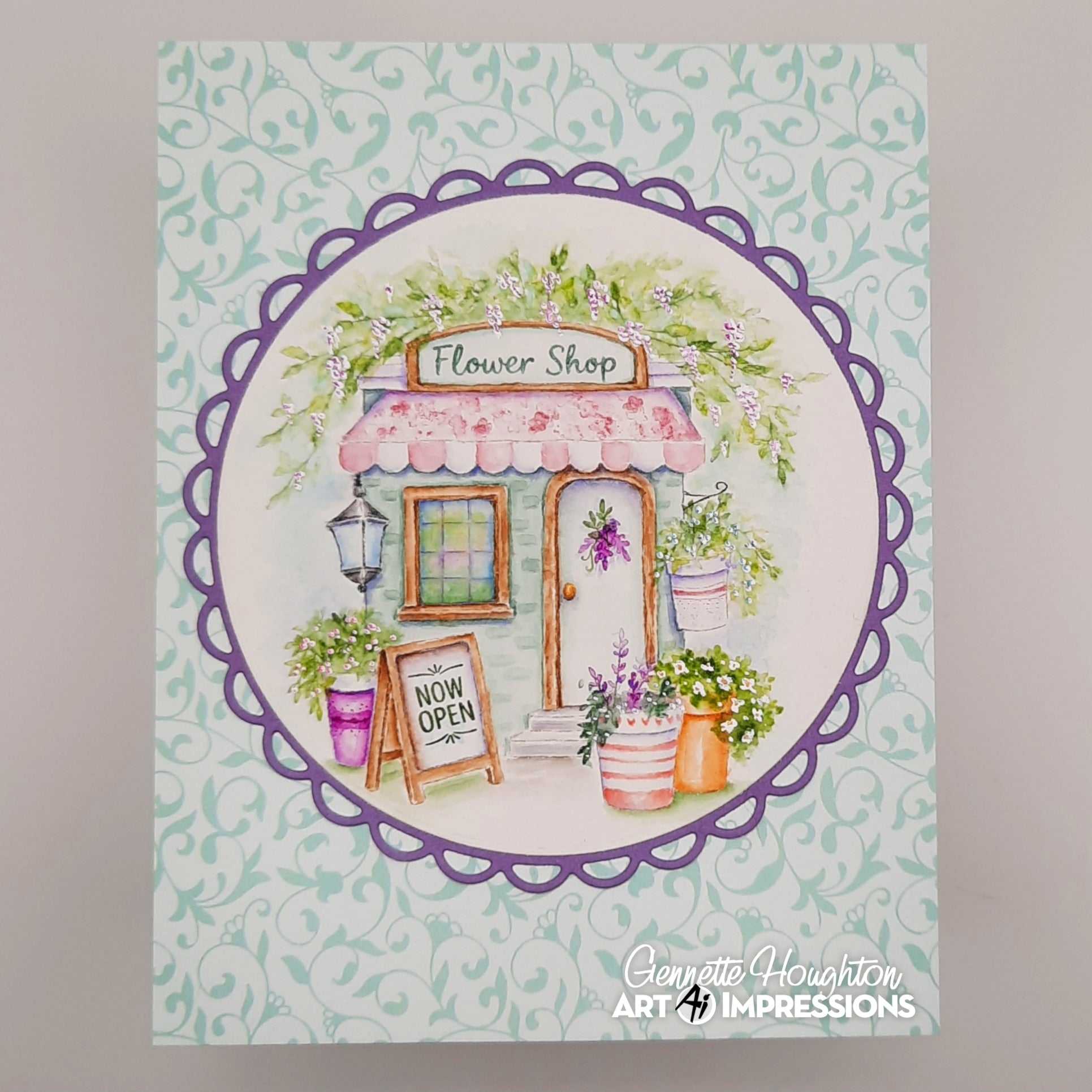 Decorated Flower Shop Scene Card
