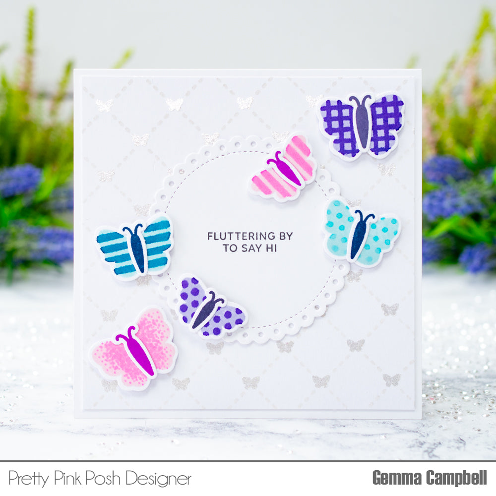 Pretty Pink Posh Decorative Butterflies Clear Stamps fluttering by