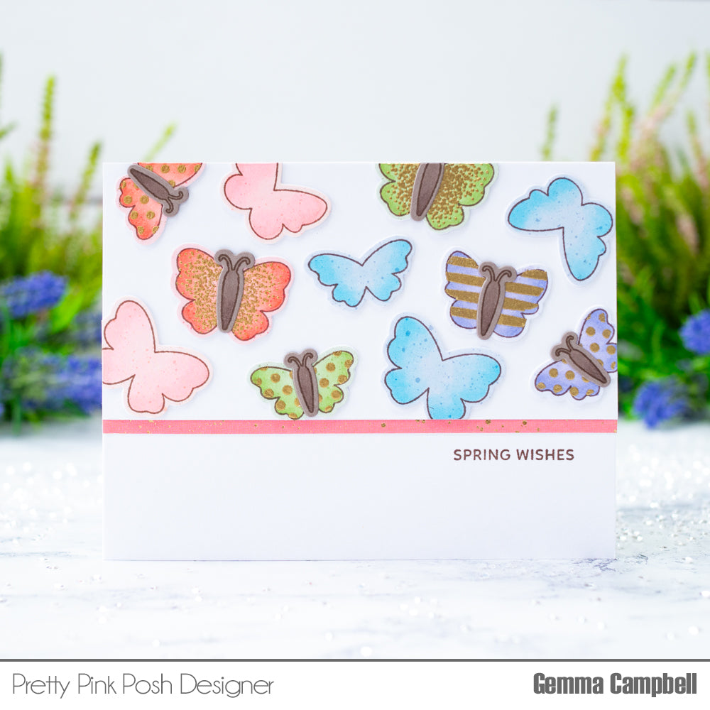 Pretty Pink Posh Decorative Butterflies Clear Stamps spring wishes