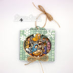 Decorative Christmas ornament with nativity scene design on a white background