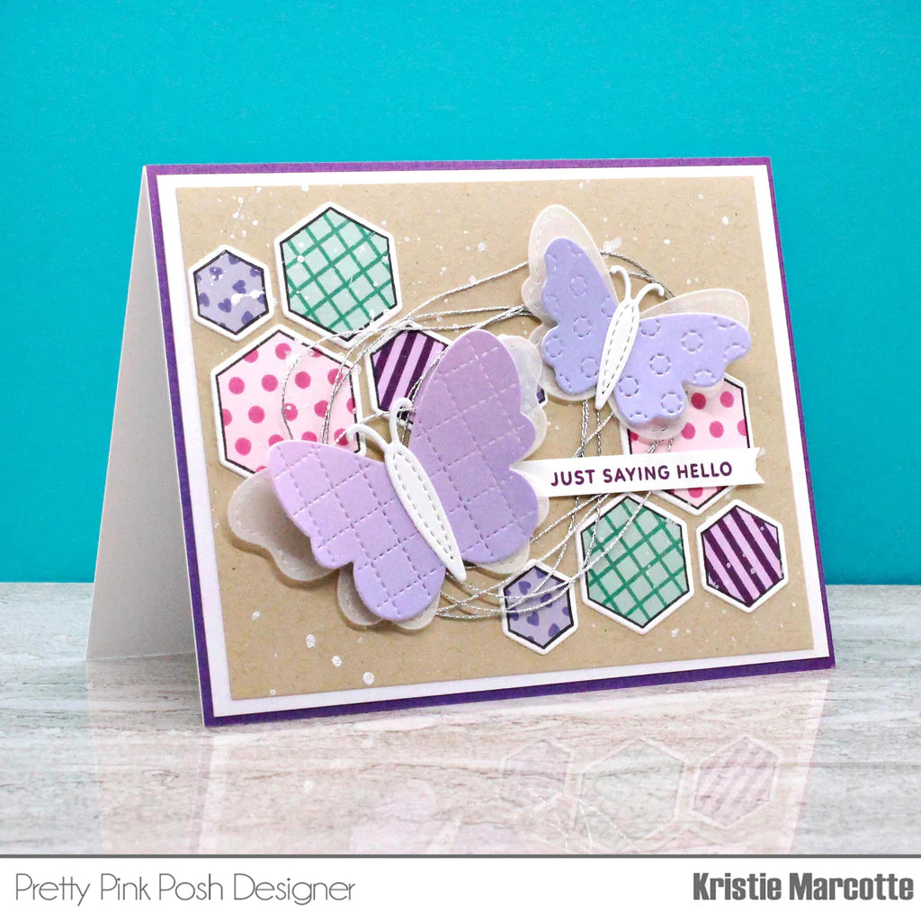 Decorative Hexagons Clear Stamps and Die Set butterflies