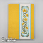Decorative card with floral design and textured yellow and blue border