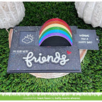 Decorative card with rainbow and text with sentiment 'I'm Glad We're Friends'