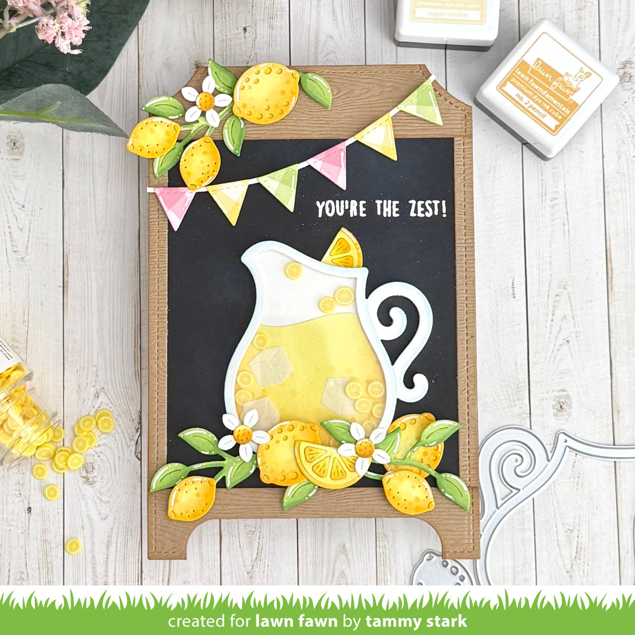 Decorative sign with lemons, a pitcher, and text 