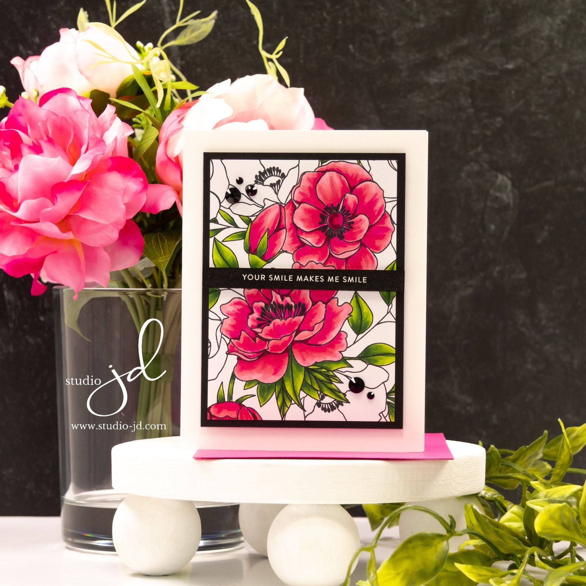 Simon Says Clear Stamps Delicate Blossoms 2230ssc Happy Camper You Make Me Smile Card | color-code:ALT04