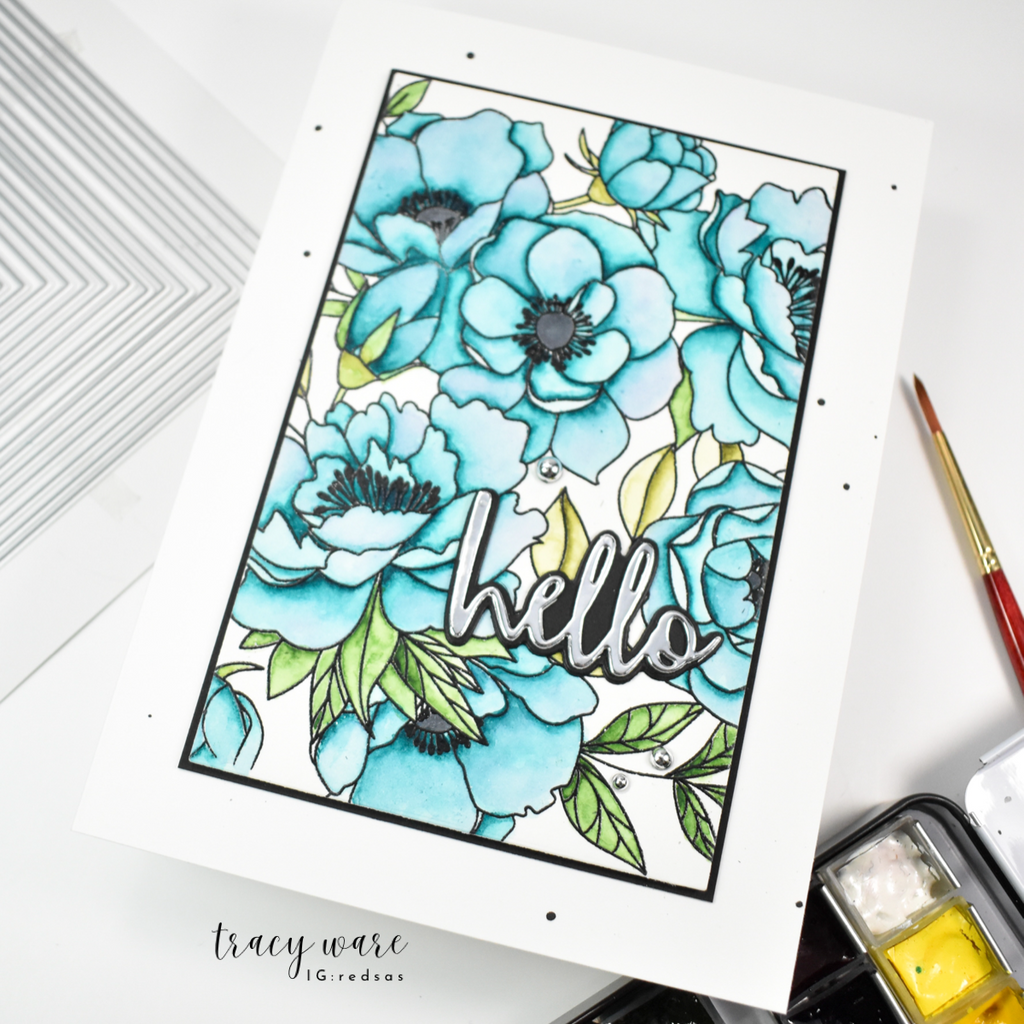 Simon Says Clear Stamps Delicate Blossoms 2230ssc Happy Camper Hello Card | color-code:ALT05