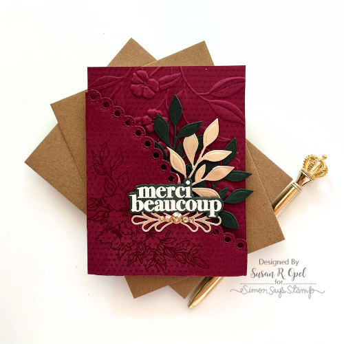 Simon Says Stamp Delicate Stitched Borders Wafer Dies s1017 Moments in Time Merci Beaucoup Card