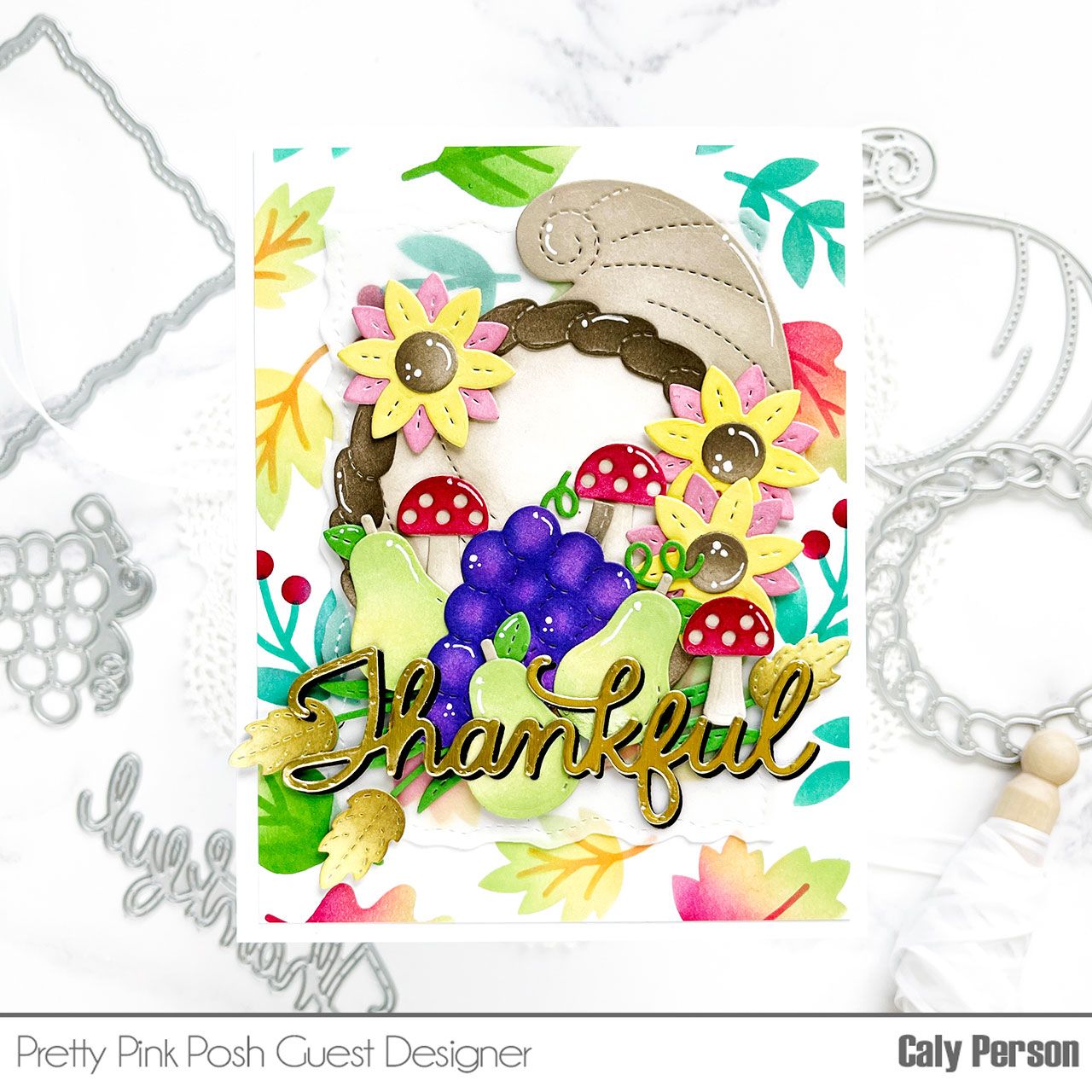 Pretty Pink Posh Thankful Script Hot Foil Plate cornucopia