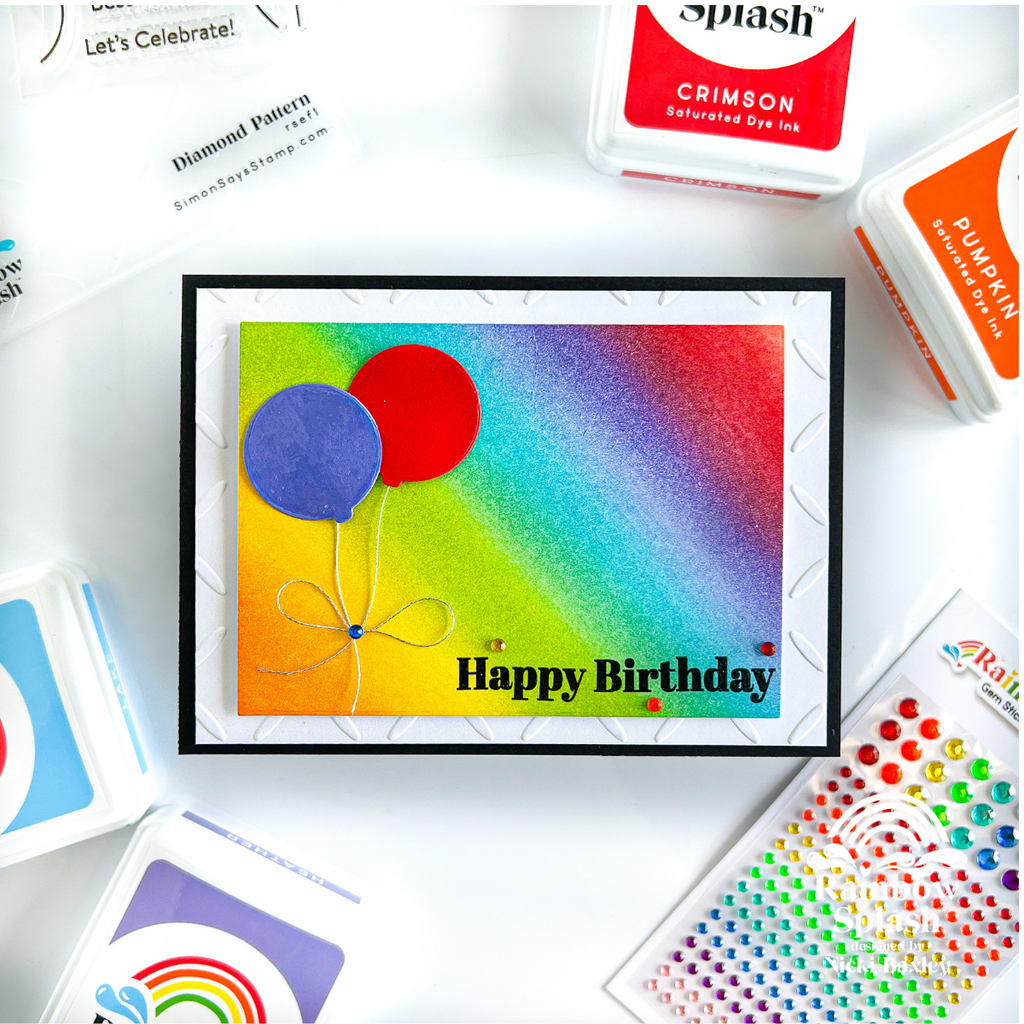 Rainbow Splash Embossing Folder Diamond rsef1 Happy BIrthday Card