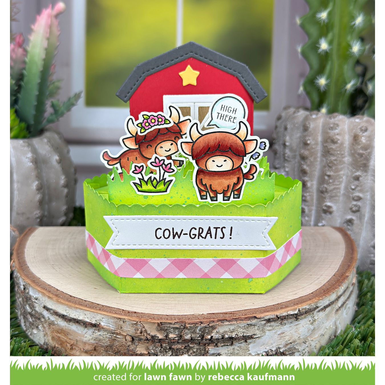 Dimensional Project with Highland Cows! Set with sentiment 'Cow-grats!'
