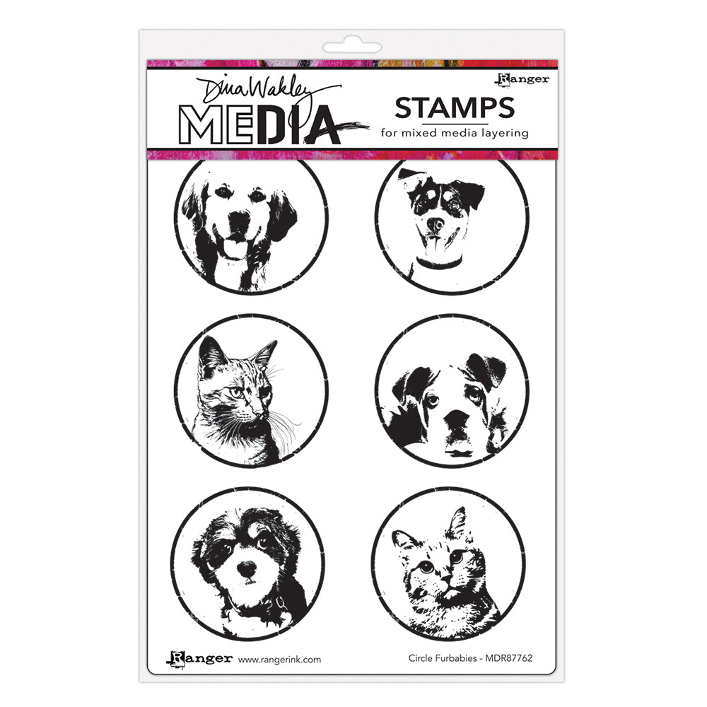 Dina Wakley Circle Furbabies Media Cling Rubber Stamps mdr87762