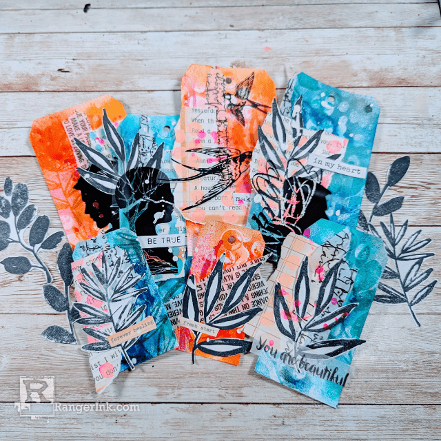 Dina Wakley Dotted Tape Media Stencil Ranger mds83085 Media Layered Tags | color-code:ALT01