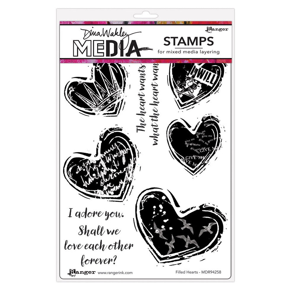 Dina Wakley Filled Hearts Media Cling Rubber Stamps mdr94258