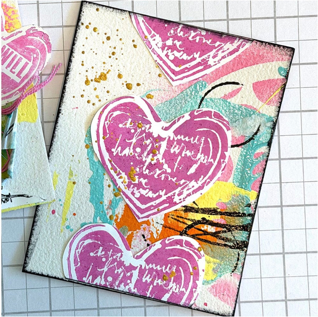 Dina Wakley Filled Hearts Media Cling Rubber Stamps mdr94258 colorful background splashes card
